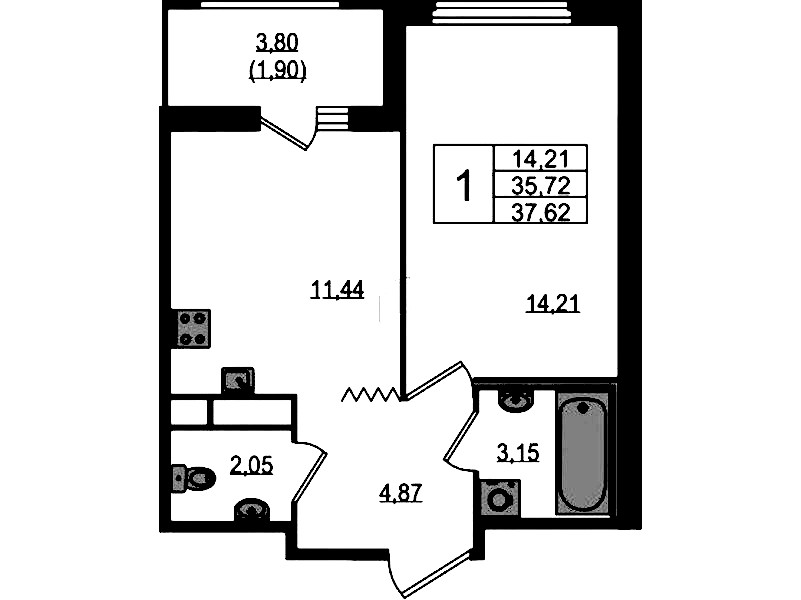 1-комнатная квартира 37.62 м², 12/12 эт., ЖК «UP! Квартал Воронцовский»